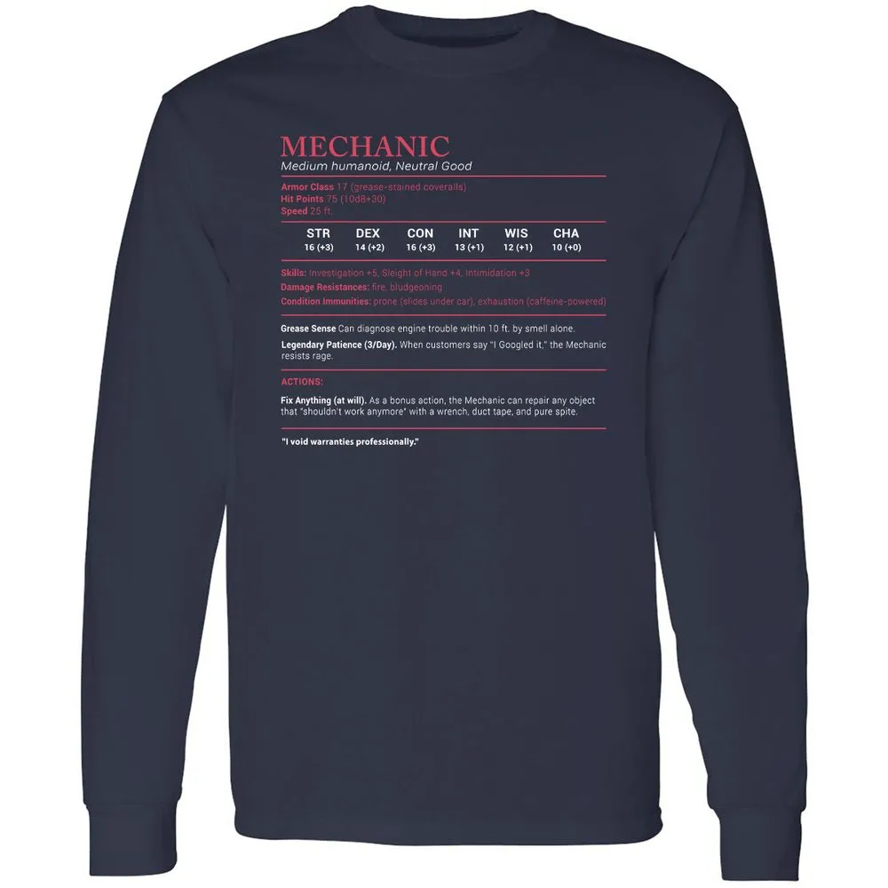 Mechanic Stats Long Sleeve T-Shirt - Navy - 2