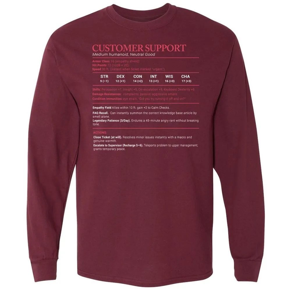 Customer Support Stats Long Sleeve T-Shirt - Maroon - 11
