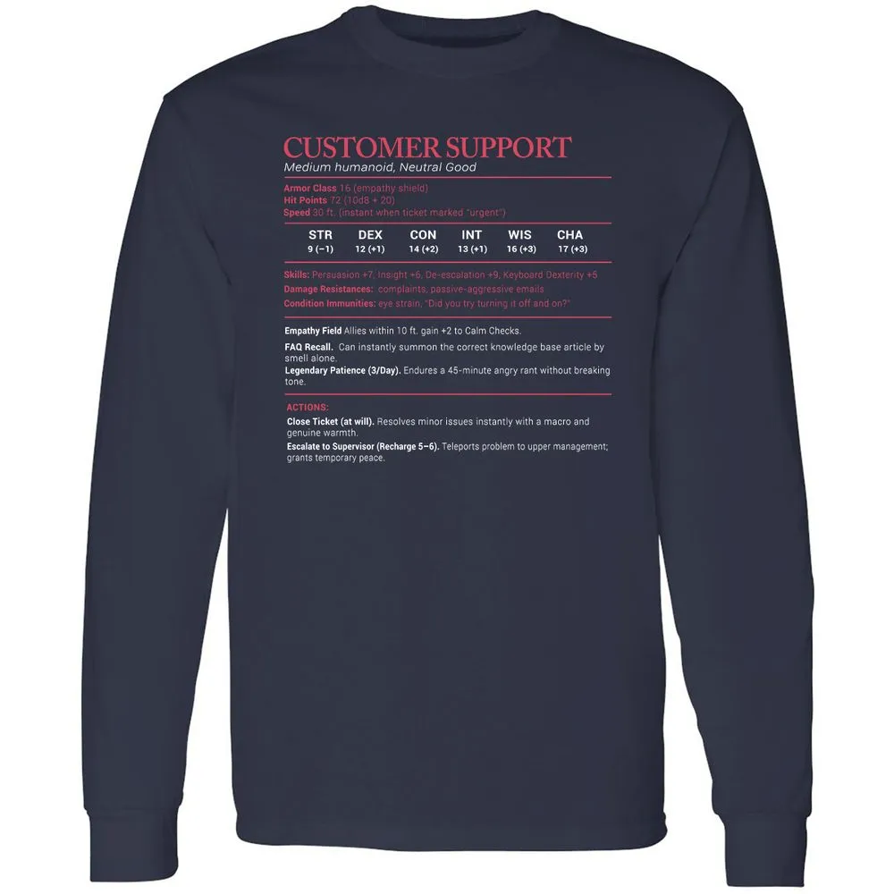 Customer Support Stats Long Sleeve T-Shirt - Navy - 2