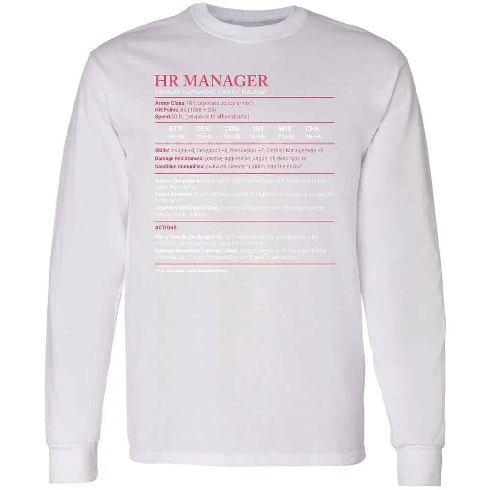 HR Manager Stats Long Sleeve T-Shirt - White - 5
