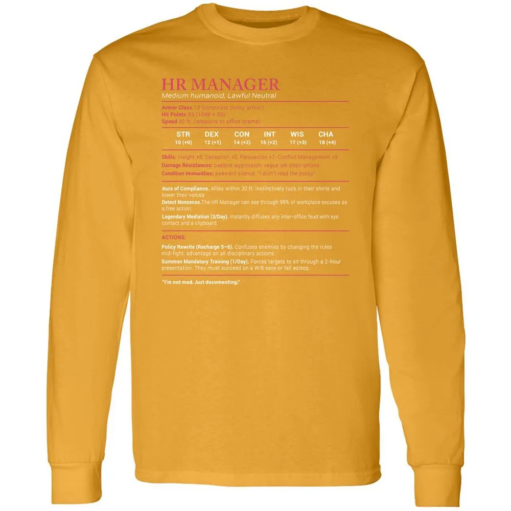 HR Manager Stats Long Sleeve T-Shirt - Gold - 9