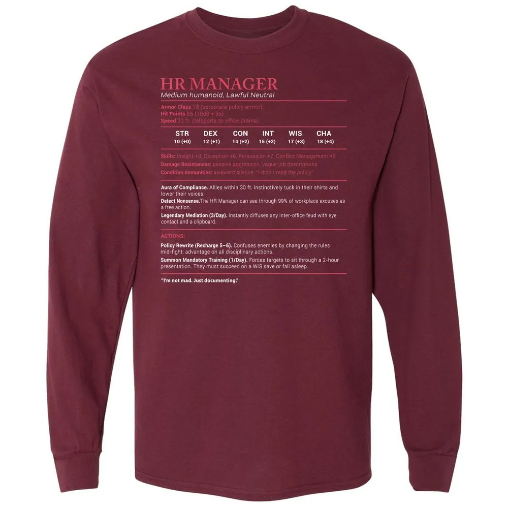 HR Manager Stats Long Sleeve T-Shirt - Maroon - 11