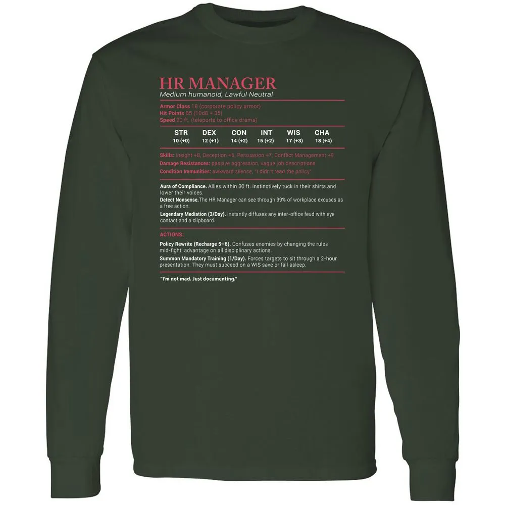 HR Manager Stats Long Sleeve T-Shirt - Forest Green - 4