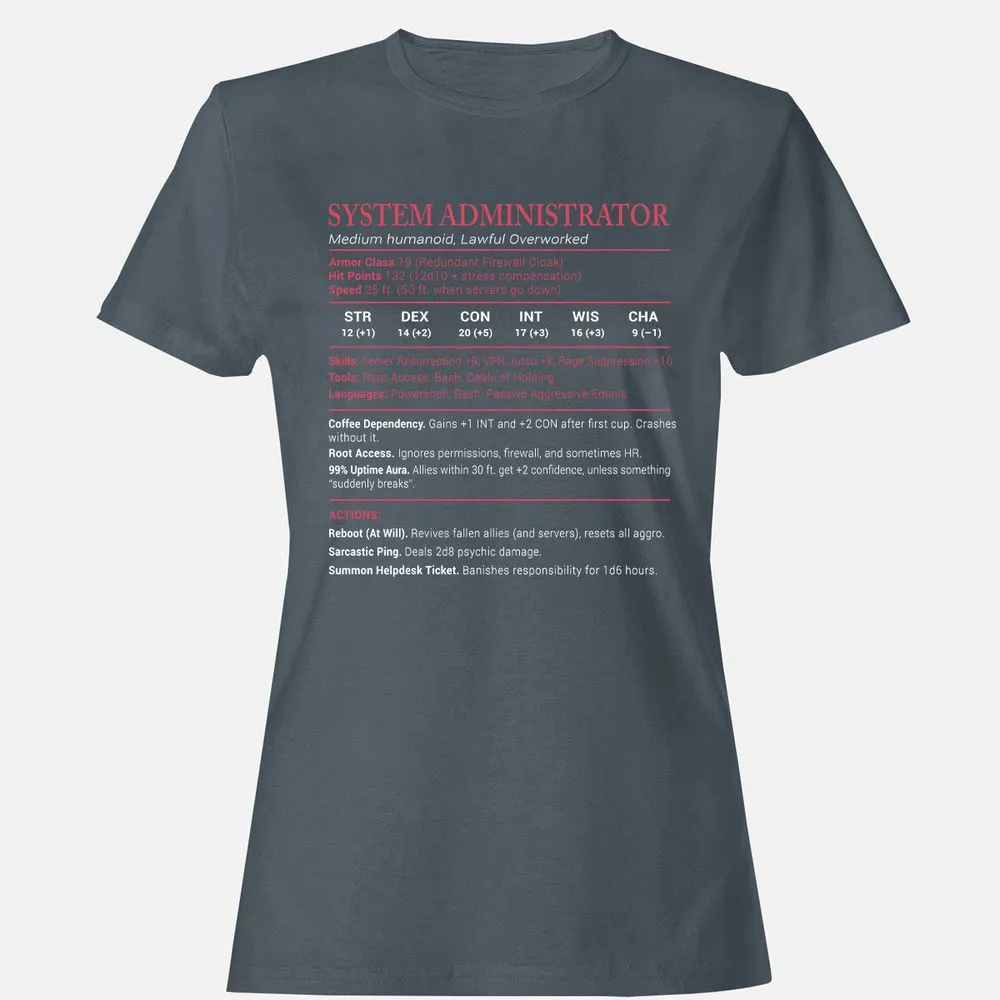 System Administrator Stats Women's T-Shirt - Charcoal - 3