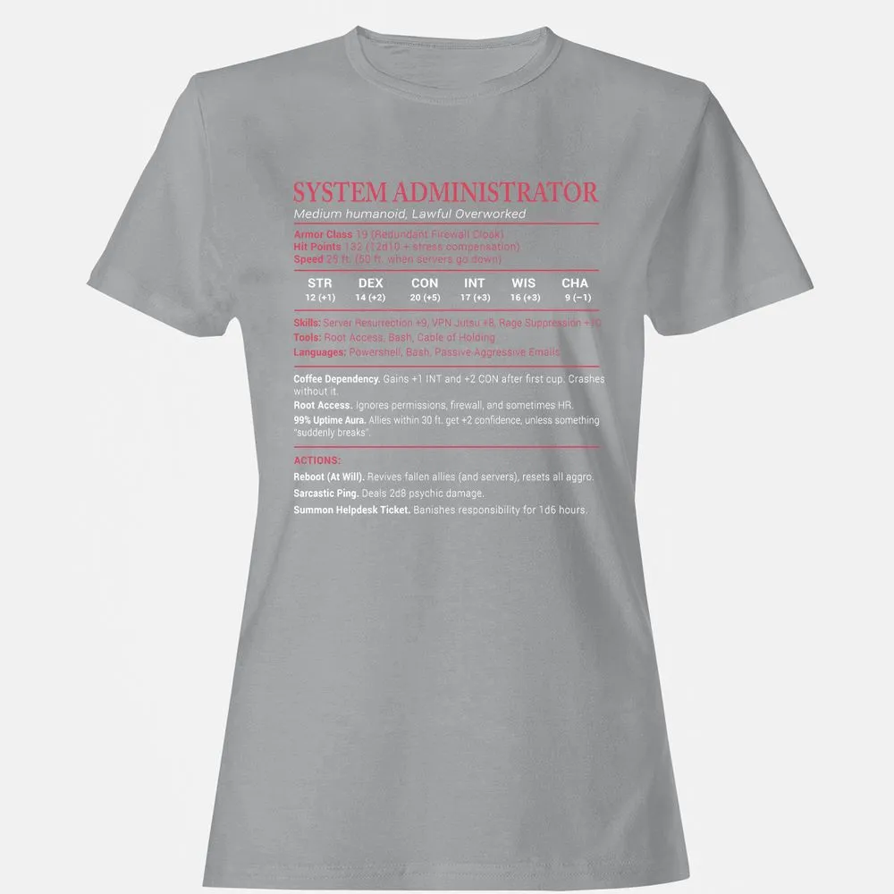 System Administrator Stats Women's T-Shirt - Sport Grey - 15