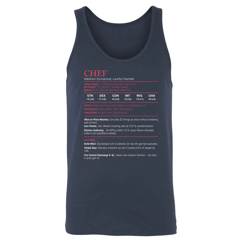 Chef Stats Unisex Jersey Tank - Navy - 2