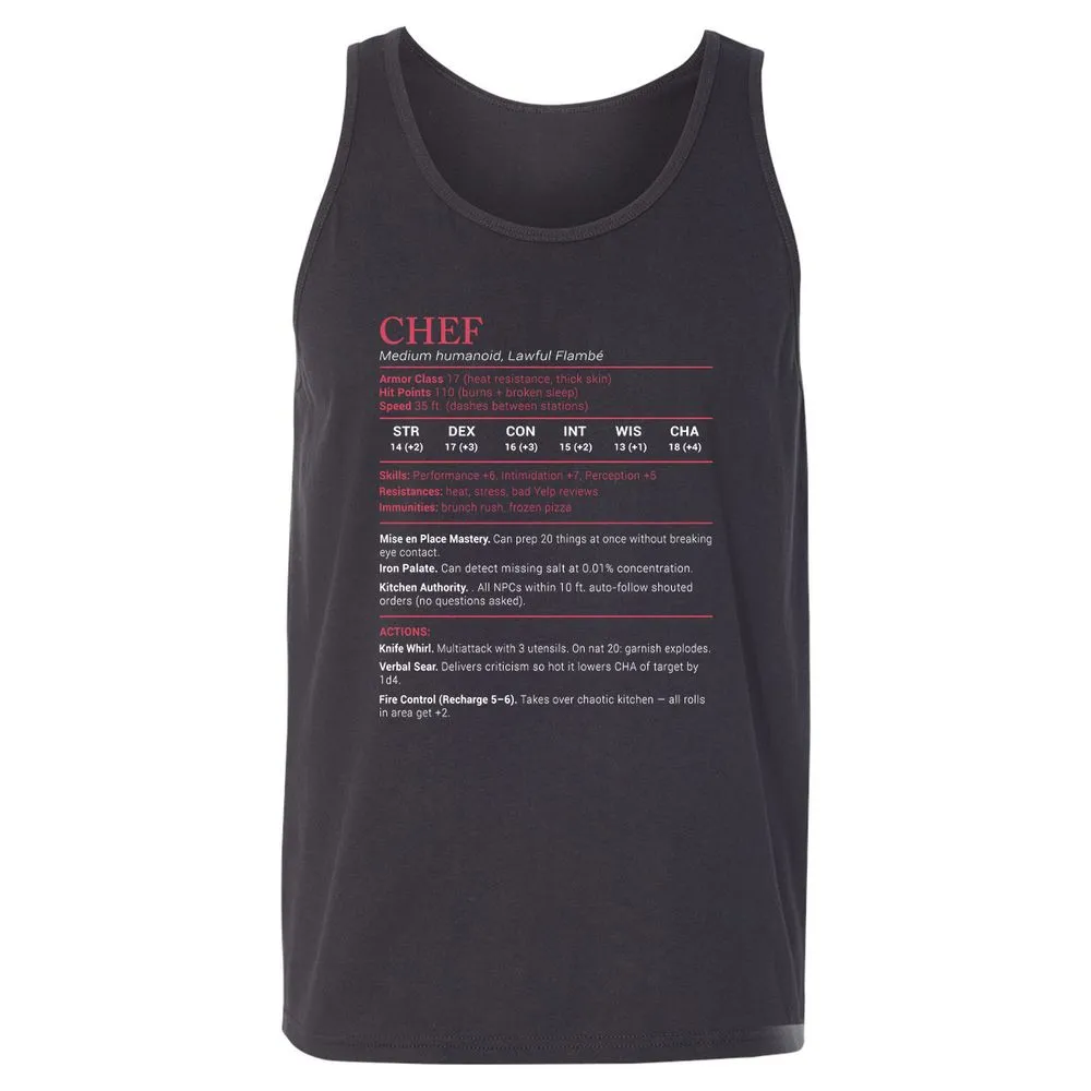 Chef Stats Unisex Jersey Tank - Dark Grey - 7