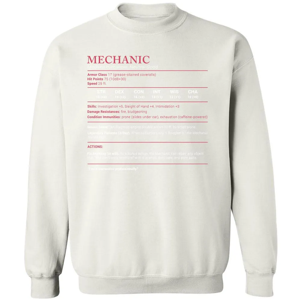 Mechanic Stats Classic Unisex Sweatshirt - White - 12