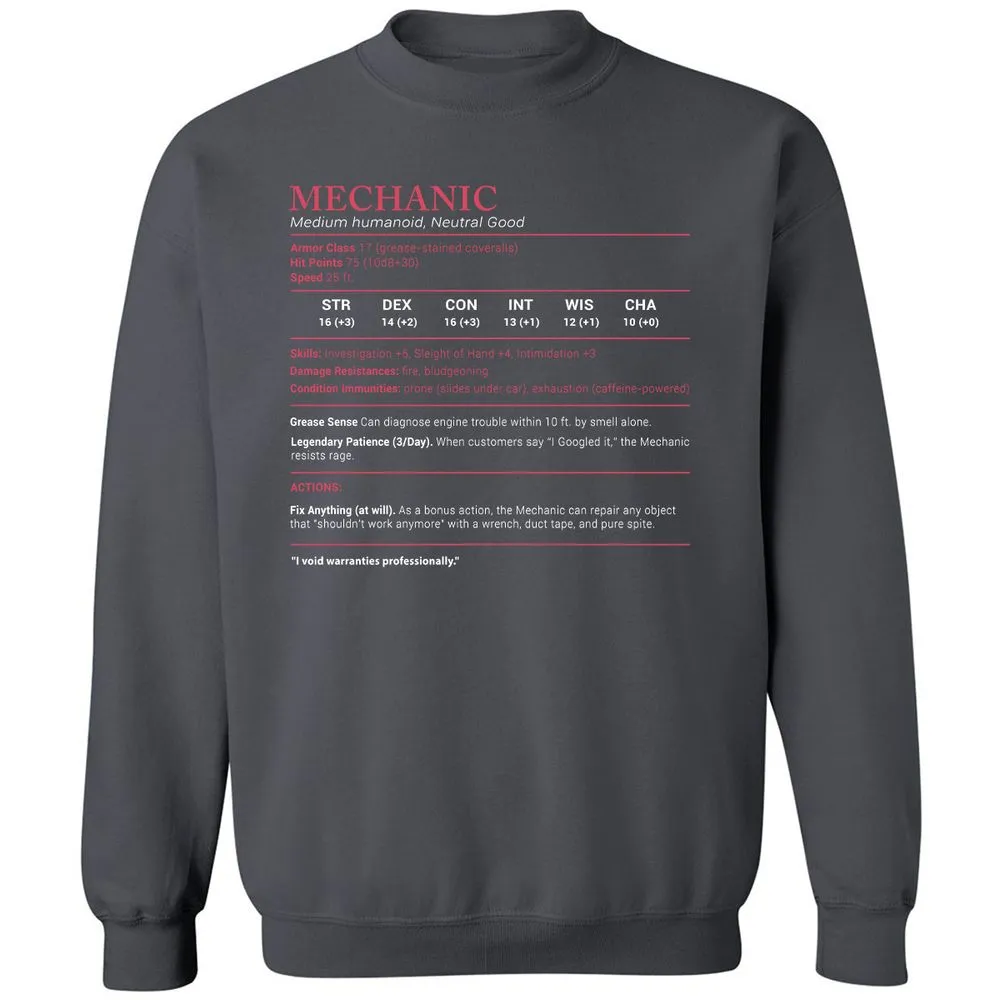 Mechanic Stats Classic Unisex Sweatshirt - Charcoal - 7