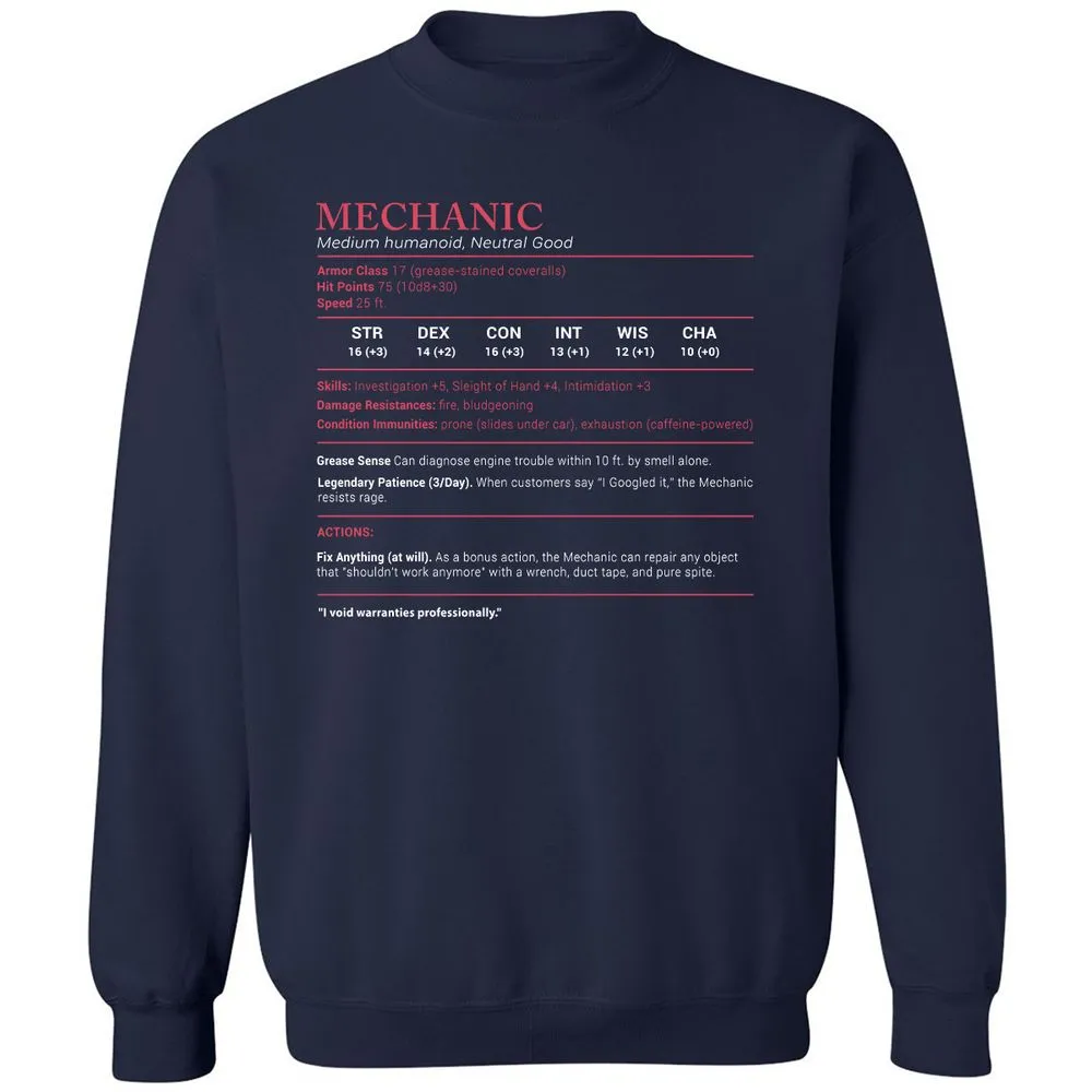 Mechanic Stats Classic Unisex Sweatshirt - Navy - 2
