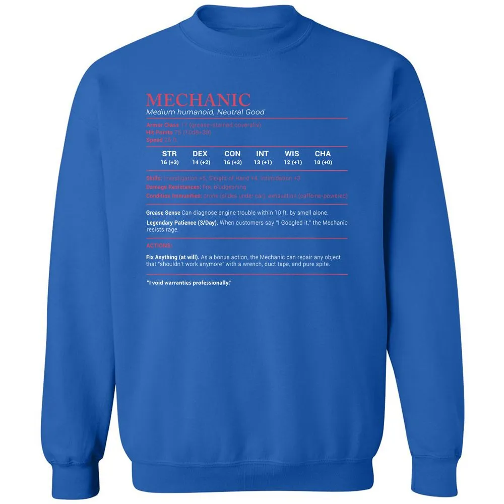 Mechanic Stats Classic Unisex Sweatshirt - Royal - 9