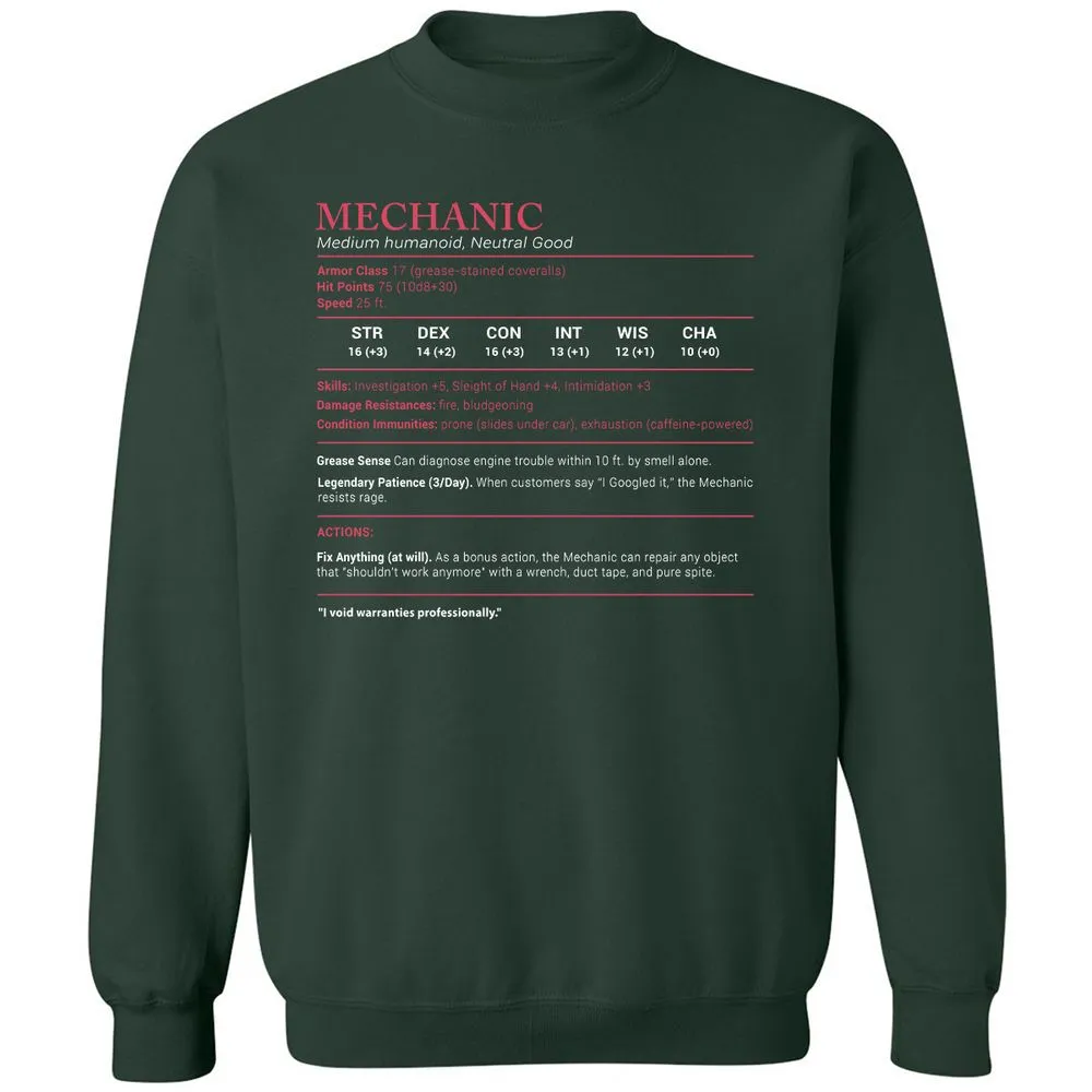 Mechanic Stats Classic Unisex Sweatshirt - Forest Green - 4