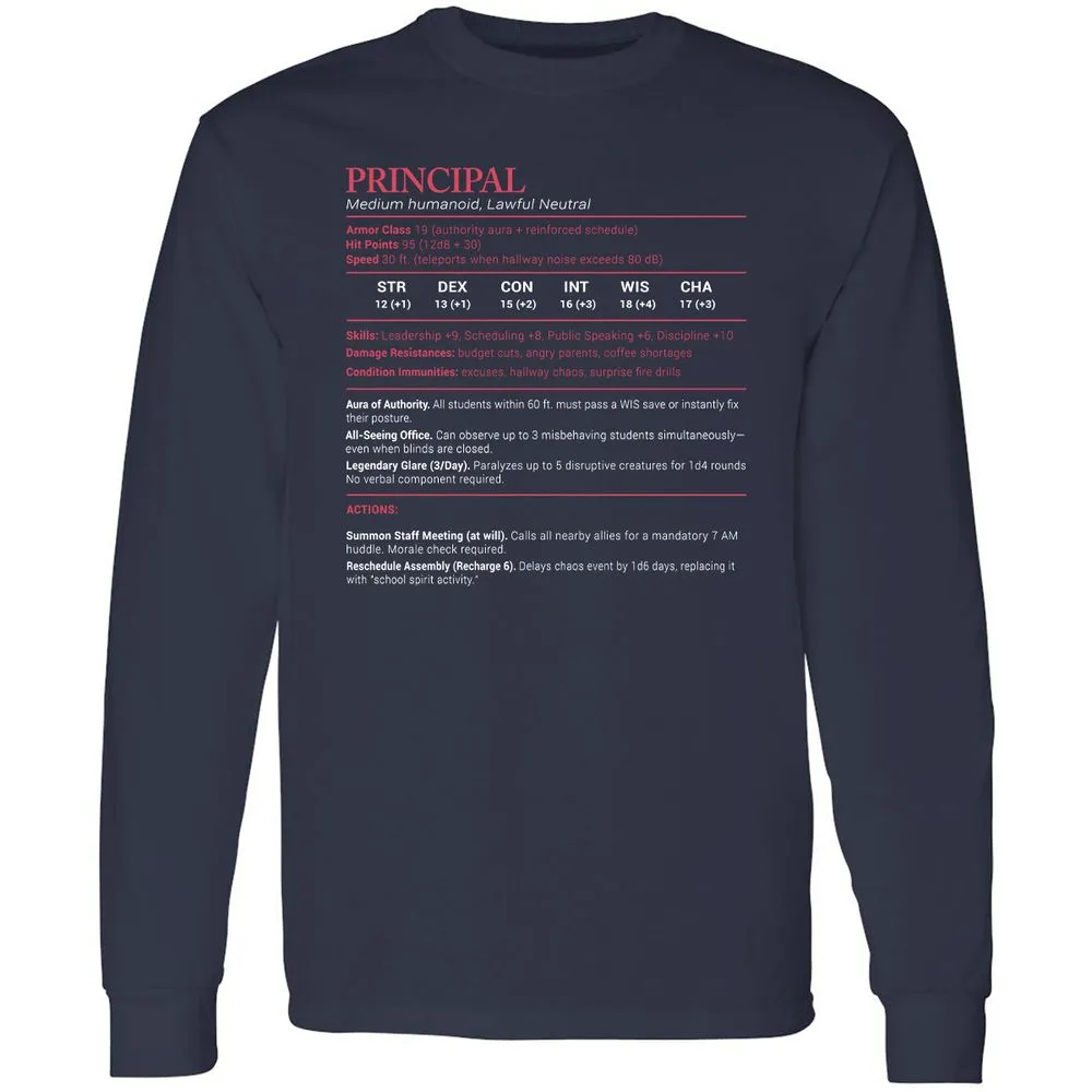 Principal Stats Long Sleeve T-Shirt - Navy - 2