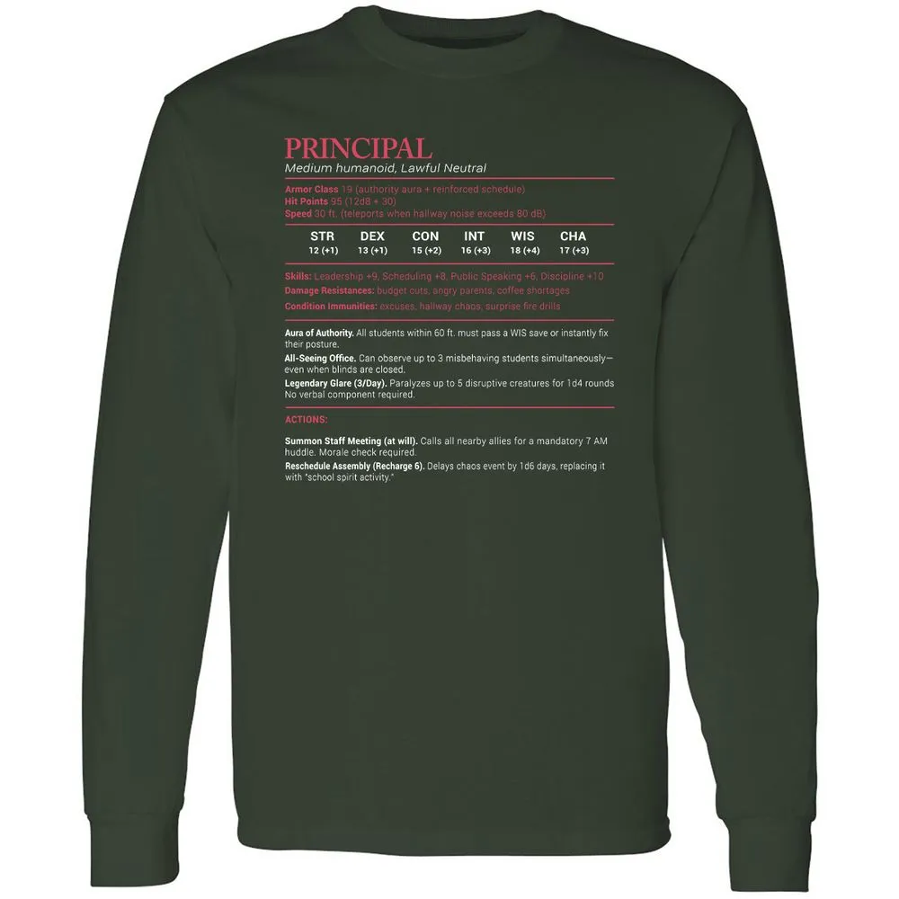 Principal Stats Long Sleeve T-Shirt - Forest Green - 4