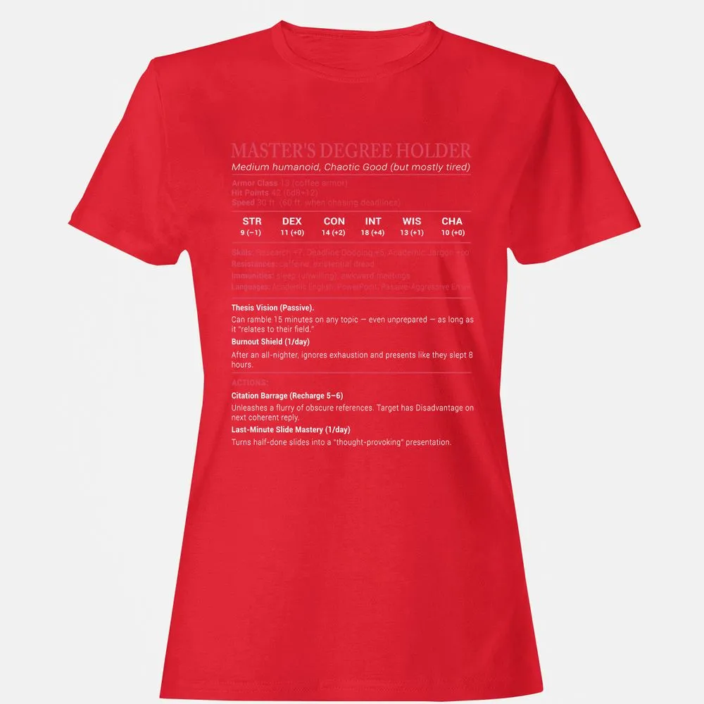 Master Degree's Holder Stats Women's T-Shirt - Red - 13