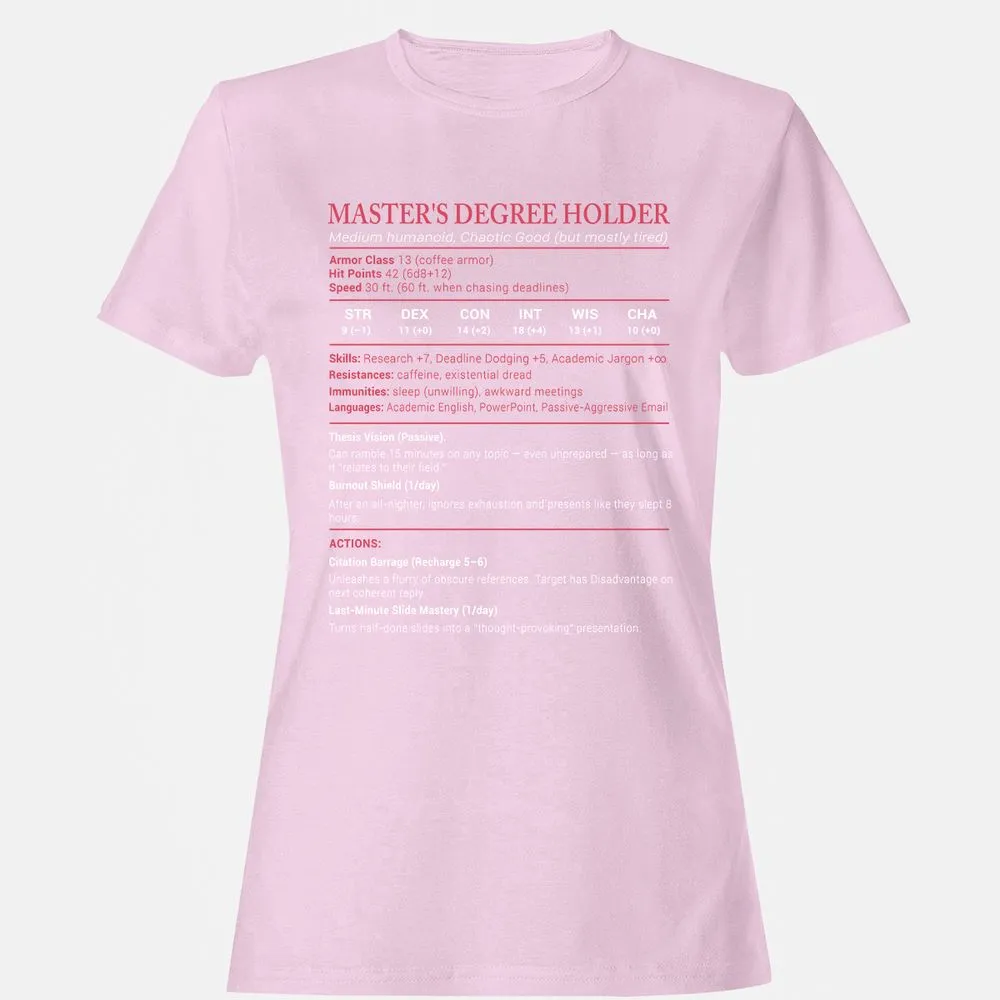 Master Degree's Holder Stats Women's T-Shirt - Light Pink - 9