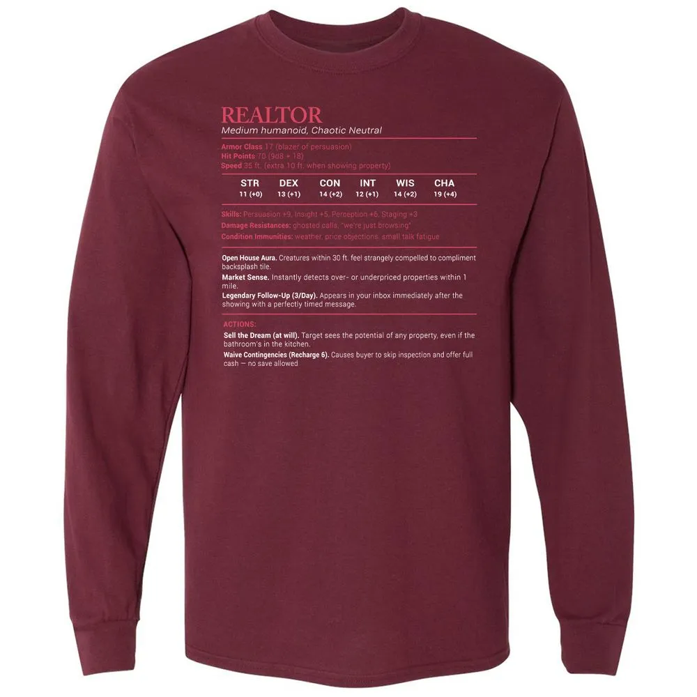 Realtor Stats Long Sleeve T-Shirt - Maroon - 11