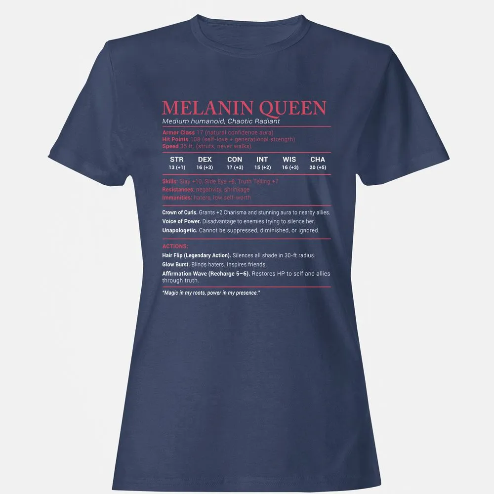 Melanin Queen Stats Women's T-Shirt - Navy - 10