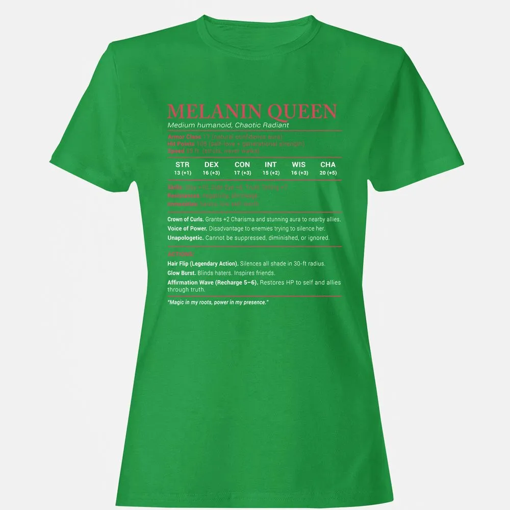 Melanin Queen Stats Women's T-Shirt - Irish Green - 7