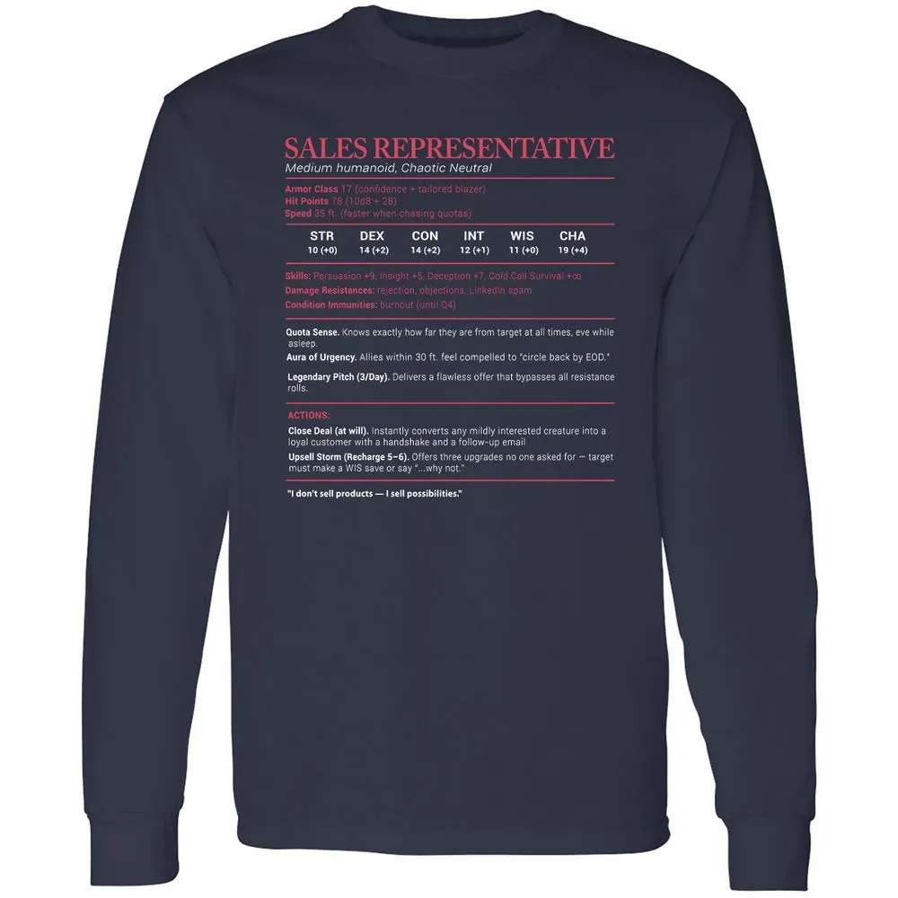 Sales Presentative Stats Long Sleeve T-Shirt - Navy - 2