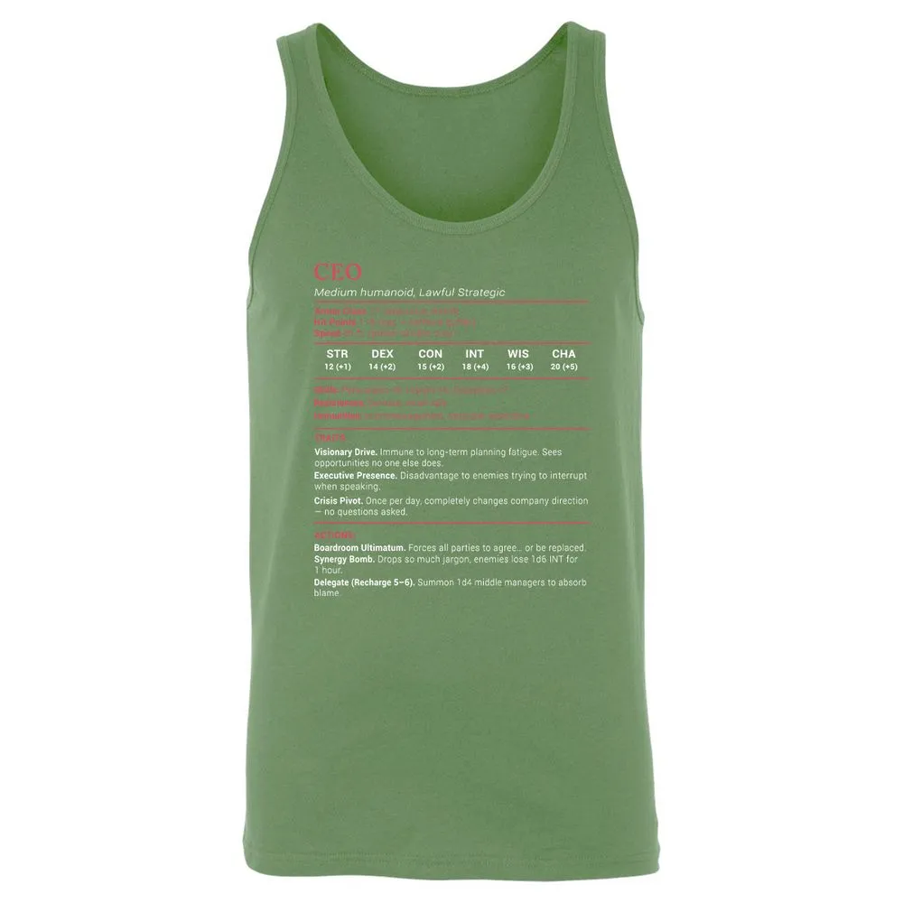 CEO Stats Unisex Jersey Tank - Leaf - 10