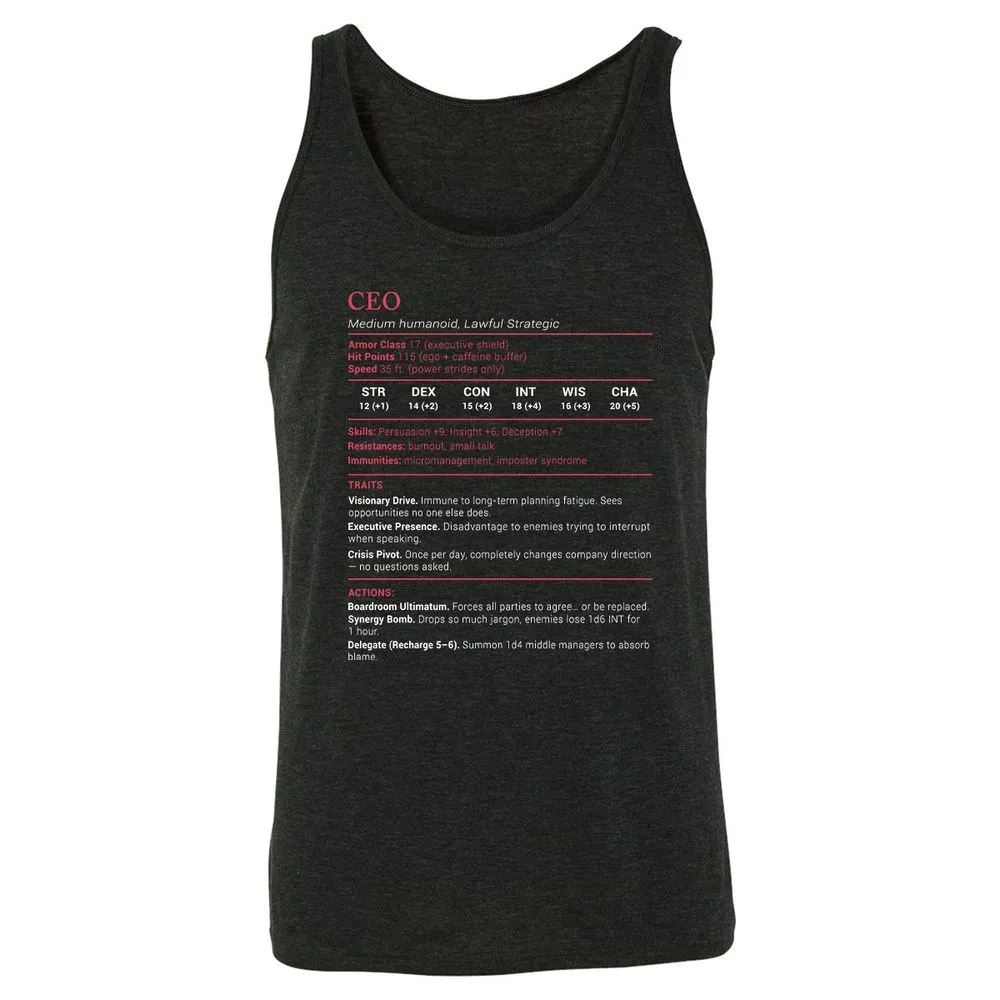 CEO Stats Unisex Jersey Tank - Charcoal Black Triblend - 5