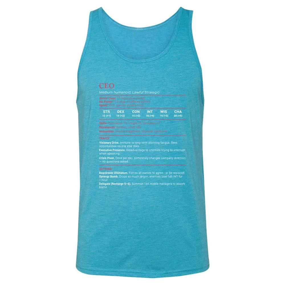 CEO Stats Unisex Jersey Tank - Aqua Triblend - 3