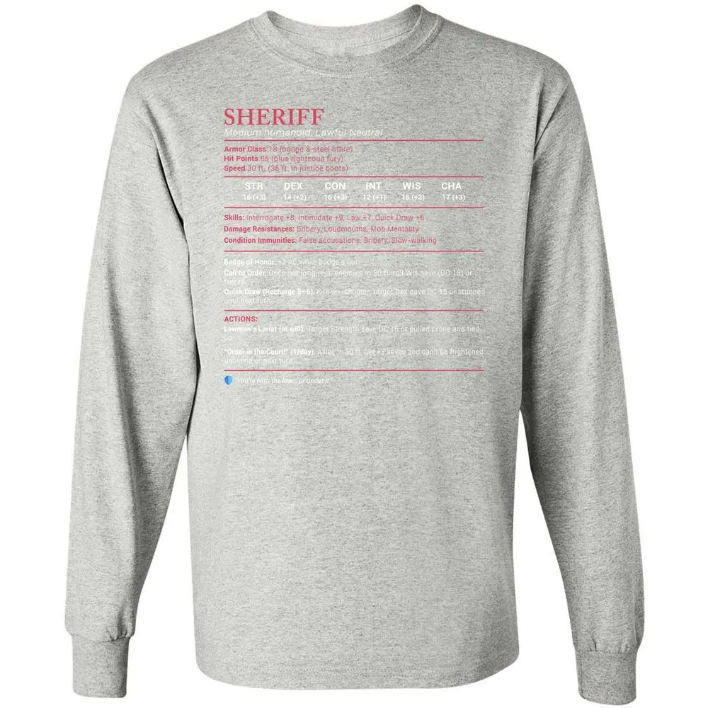 Sheriff Stats Long Sleeve T-Shirt - Ash - 7