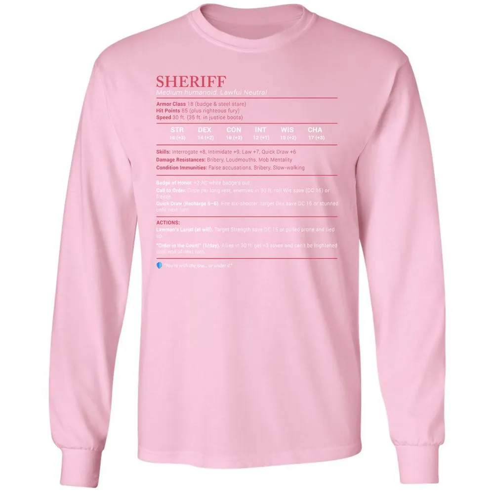 Sheriff Stats Long Sleeve T-Shirt - Light Pink - 3