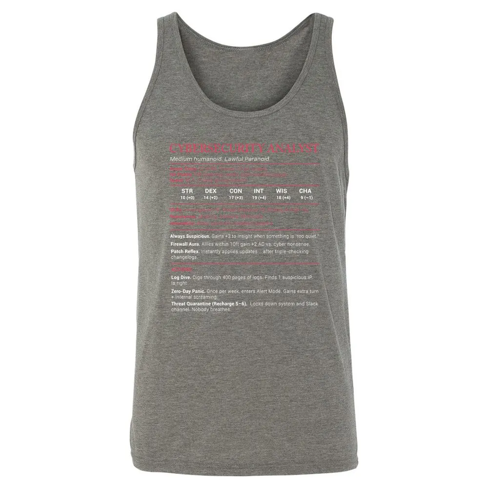 Cybersecurity Analyst Stats Unisex Jersey Tank - Grey Triblend - 8