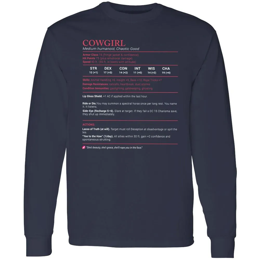 Cowgirl Stats Long Sleeve T-Shirt - Navy - 2