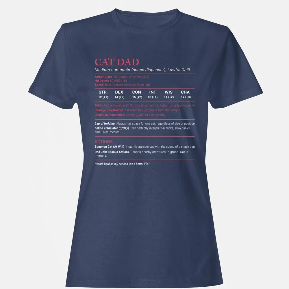 Cat Dad Stats Women's T-Shirt - Navy - 10