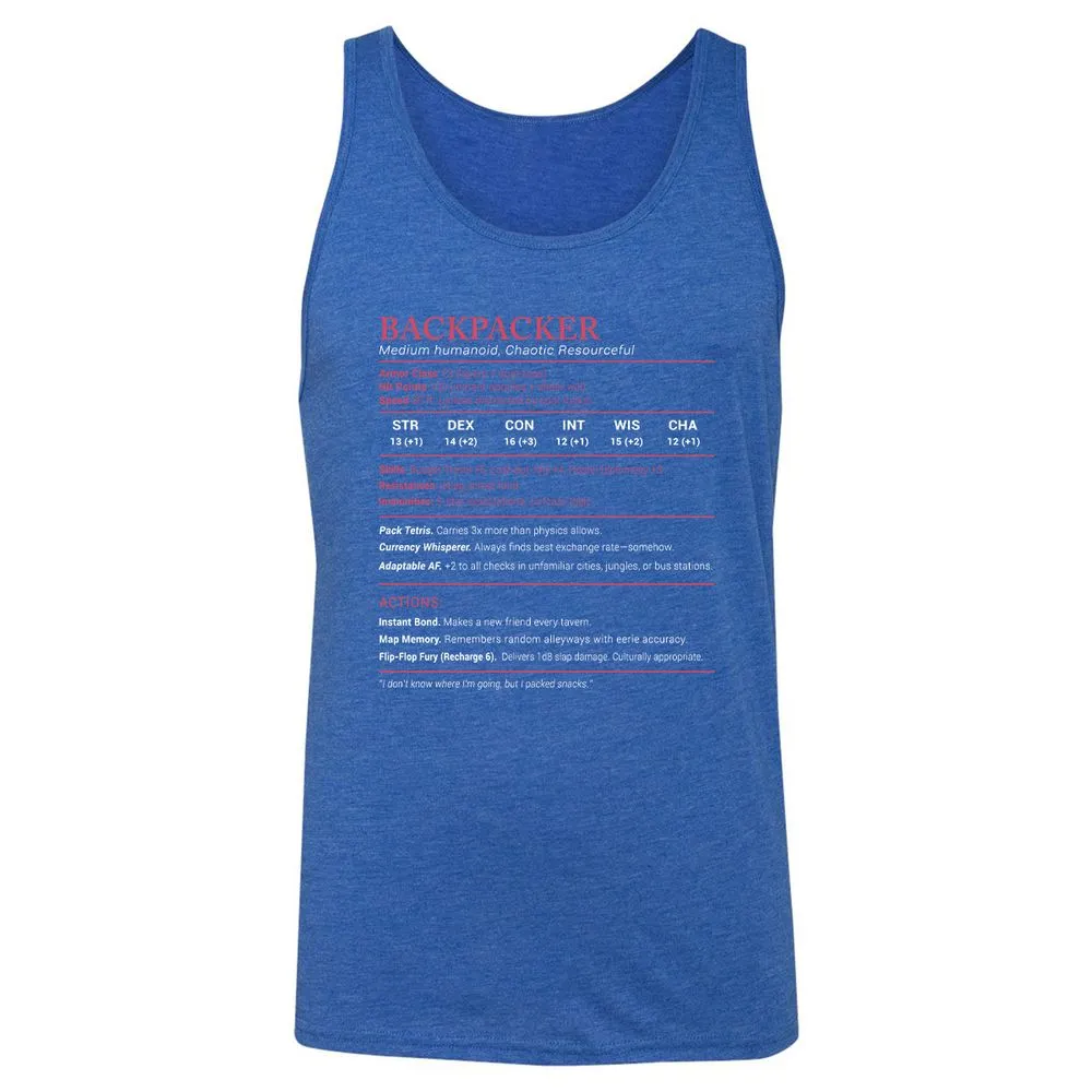Backpacker Stats Unisex Jersey Tank - True Royal Triblend - 12