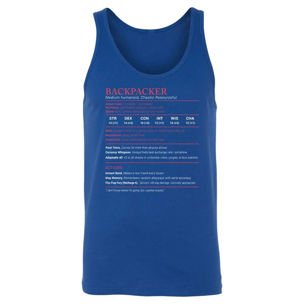 Backpacker Stats Unisex Jersey Tank - True Royal - 13