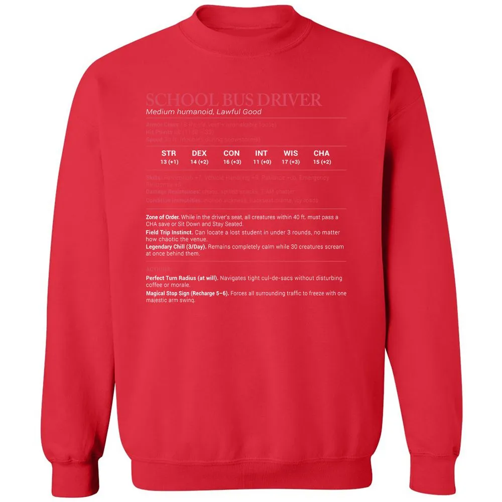 School Bus Driver Stats Classic Unisex Sweatshirt - Red - 5
