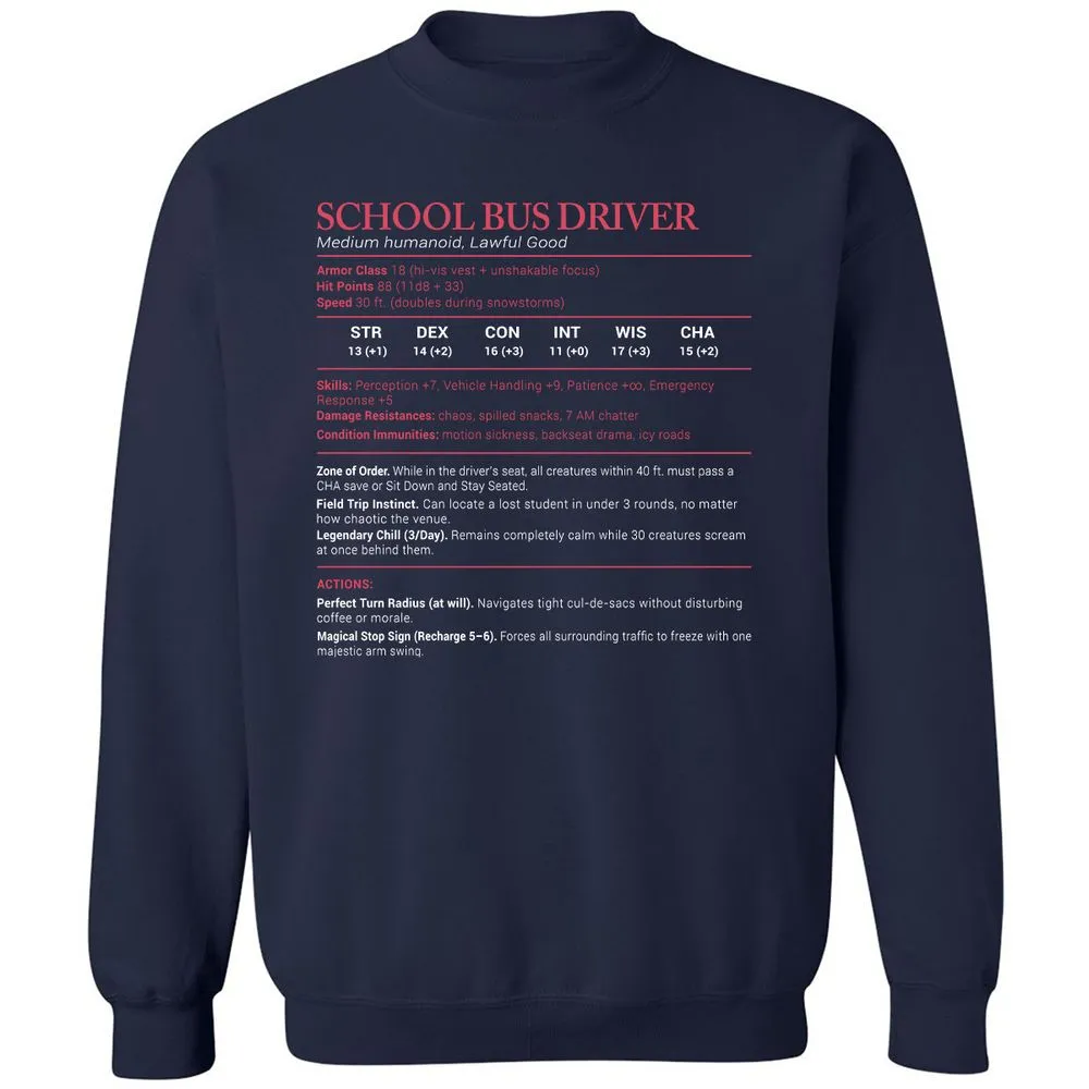 School Bus Driver Stats Classic Unisex Sweatshirt - Navy - 2
