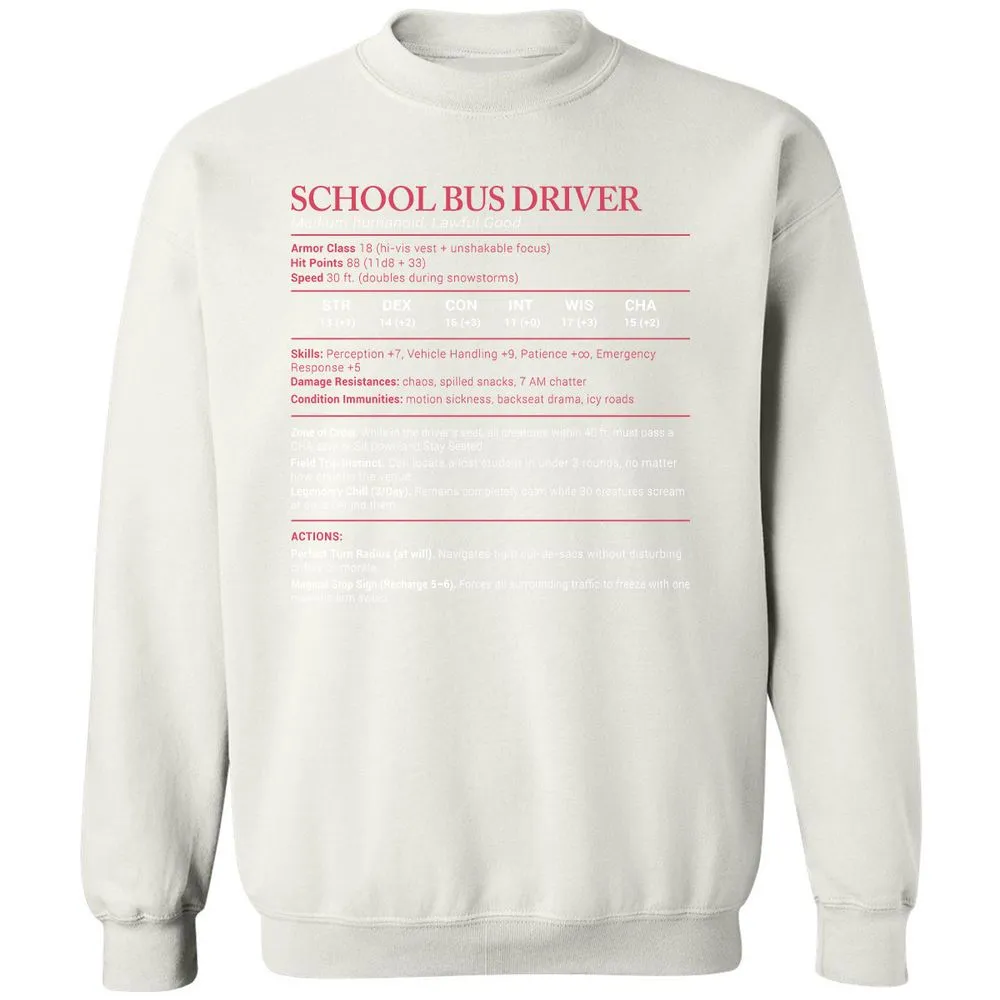 School Bus Driver Stats Classic Unisex Sweatshirt - White - 12