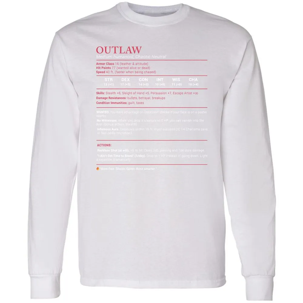 Outlaw Stats Long Sleeve T-Shirt - White - 5
