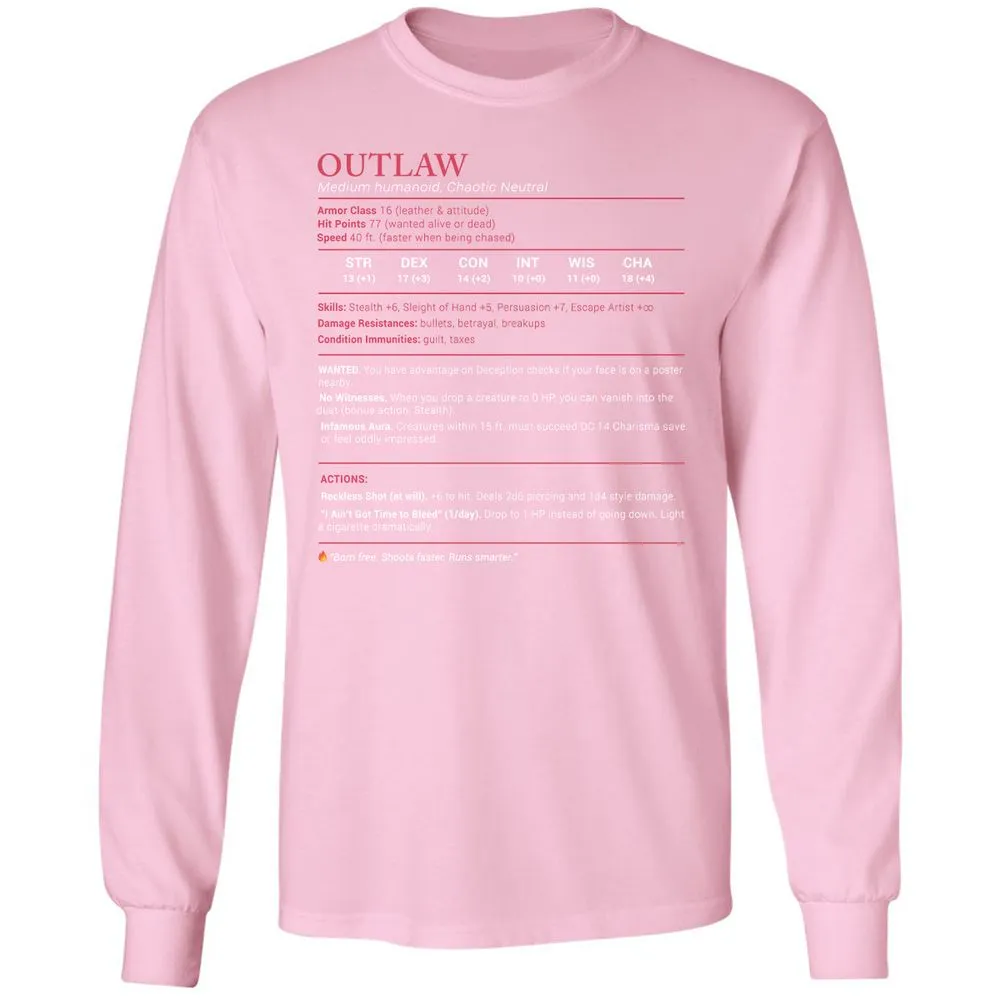 Outlaw Stats Long Sleeve T-Shirt - Light Pink - 3