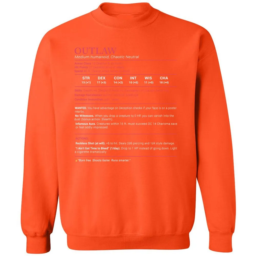 Outlaw Stats Classic Unisex Sweatshirt - Orange - 10