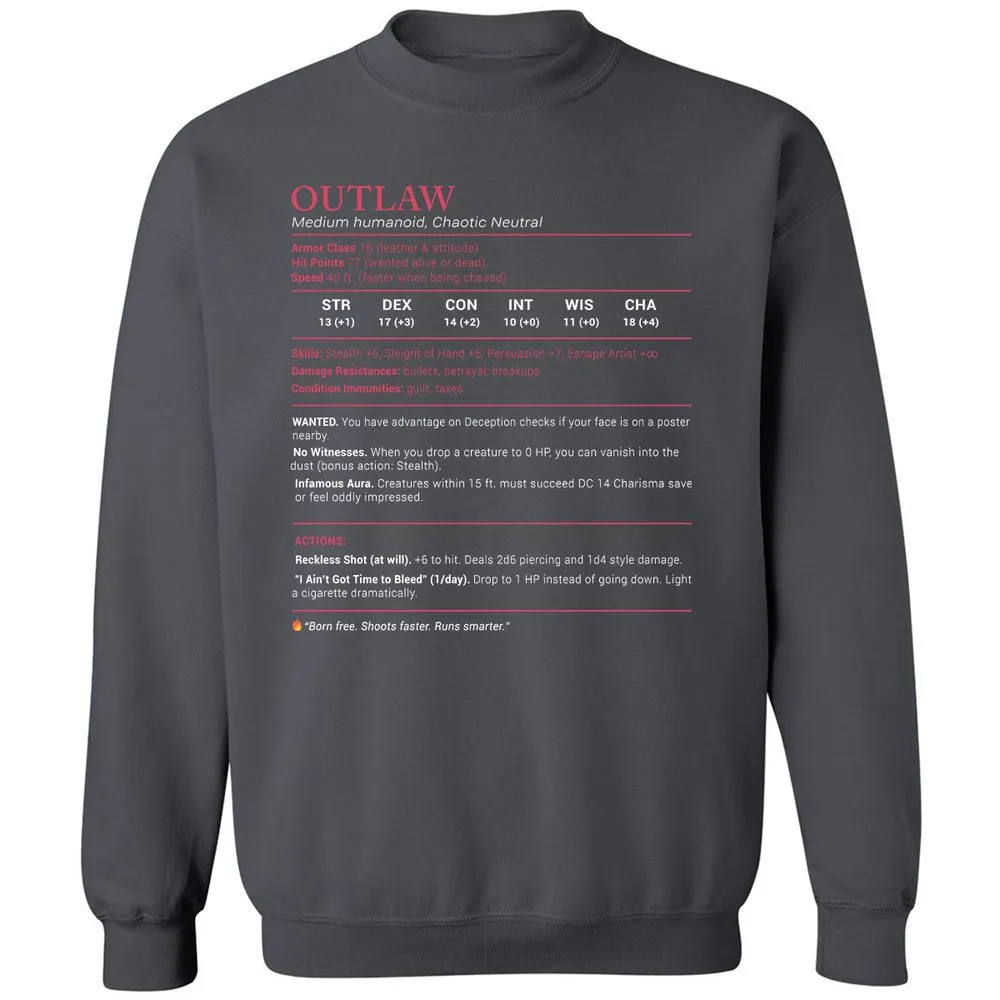Outlaw Stats Classic Unisex Sweatshirt - Charcoal - 7