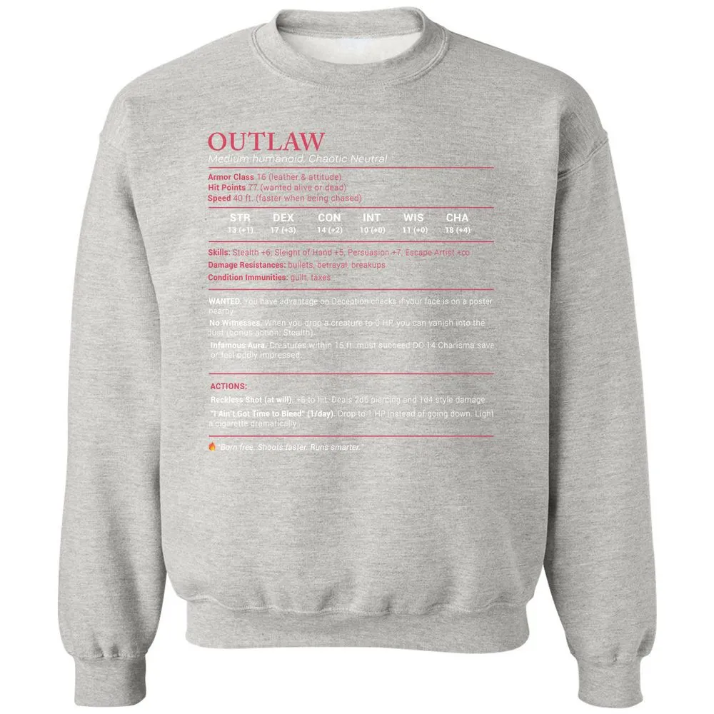 Outlaw Stats Classic Unisex Sweatshirt - Ash - 8