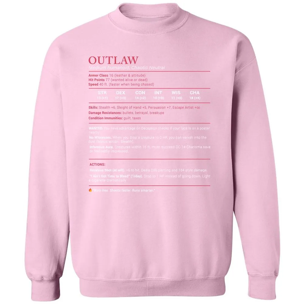 Outlaw Stats Classic Unisex Sweatshirt - Light Pink - 3