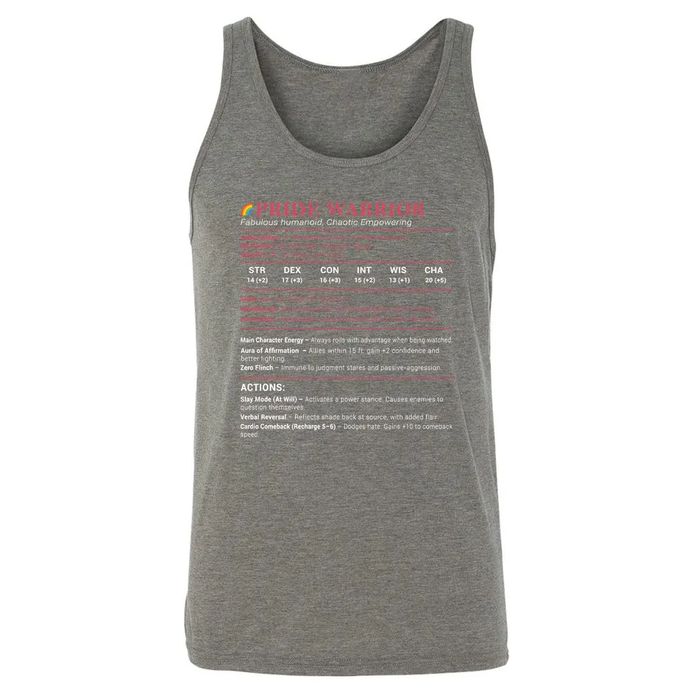 Pride Warrior Stats Unisex Jersey Tank - Grey Triblend - 8