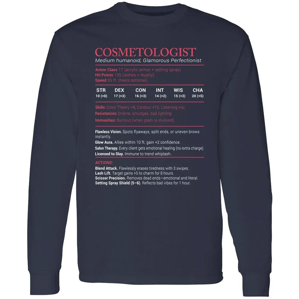 Cosmetologist Stats Long Sleeve T-Shirt - Navy - 2
