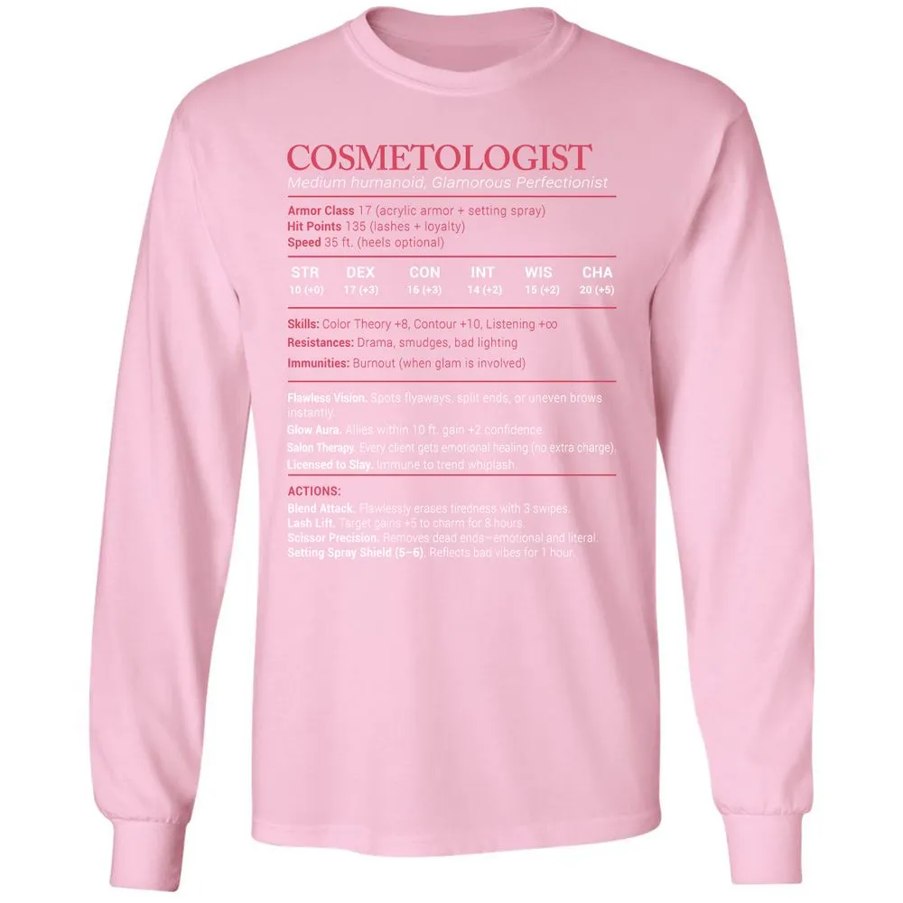 Cosmetologist Stats Long Sleeve T-Shirt - Light Pink - 3