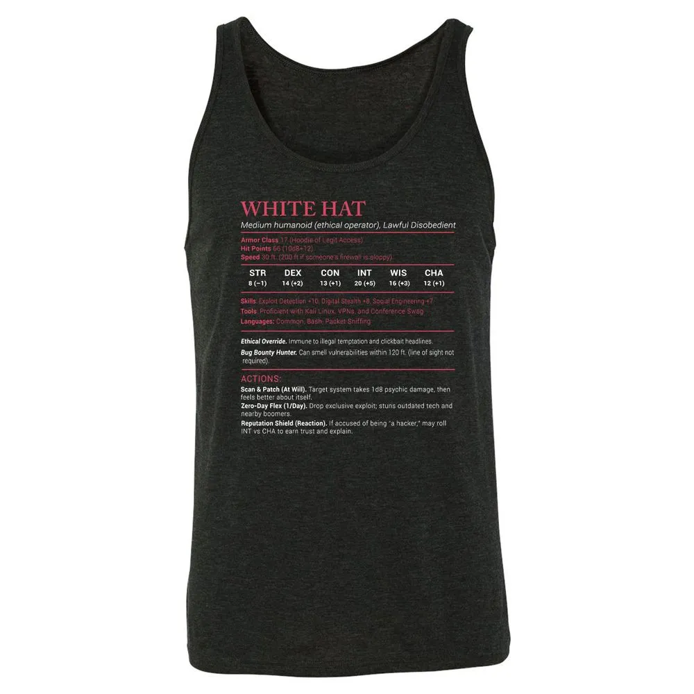 White Hat Stats Unisex Jersey Tank - Charcoal Black Triblend - 5