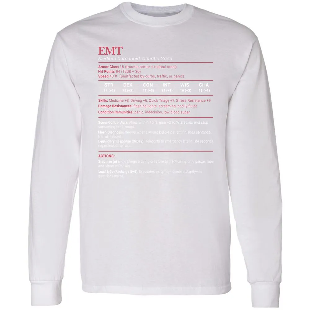 EMT Stats Long Sleeve T-Shirt - White - 5