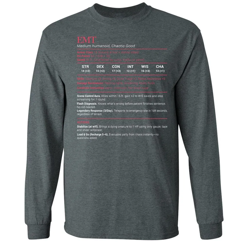 EMT Stats Long Sleeve T-Shirt - Dark Heather - 15