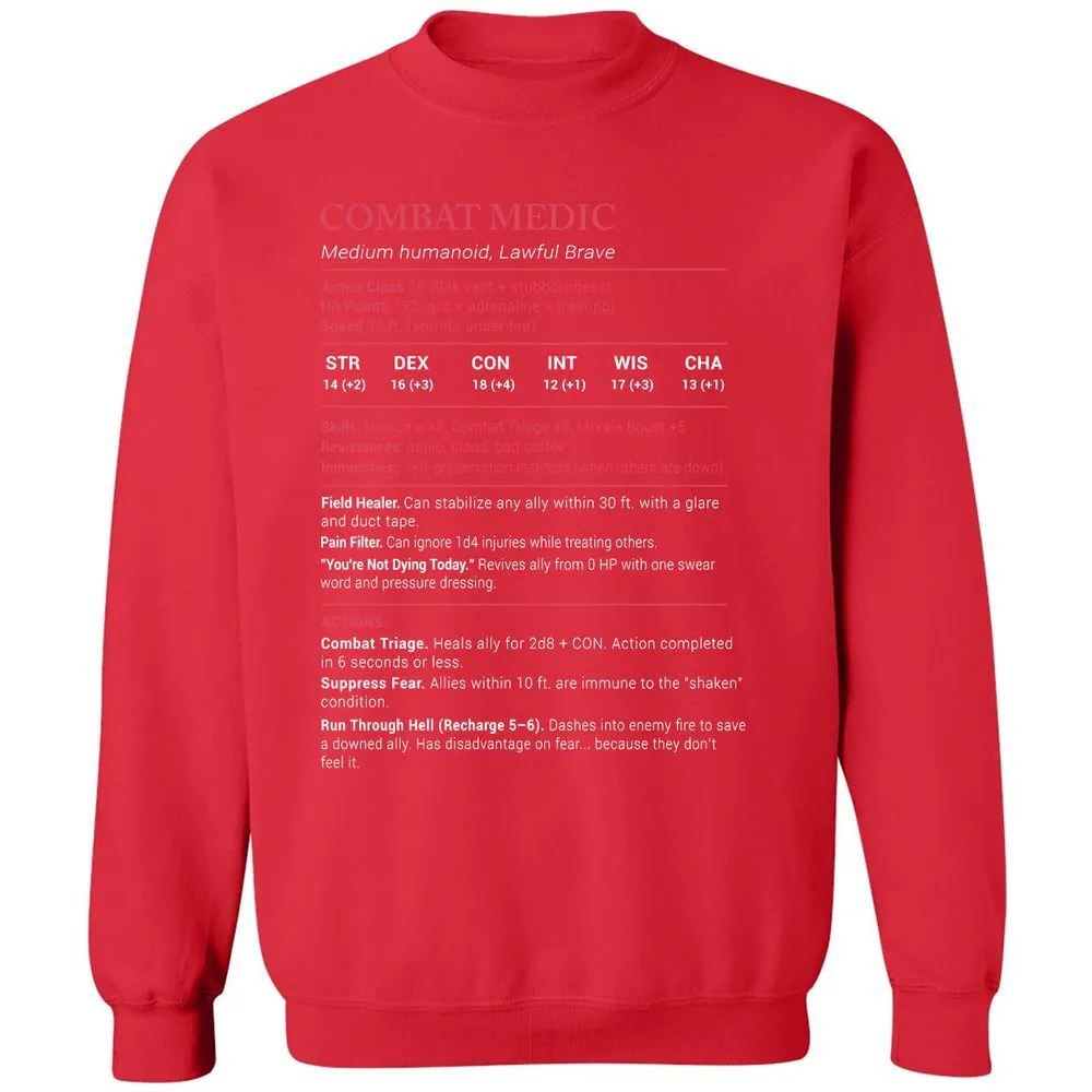 Combat Medic Stats Classic Unisex Sweatshirt - Red - 5